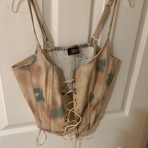 AKIRA Tan and Blue Lace-Up Corset